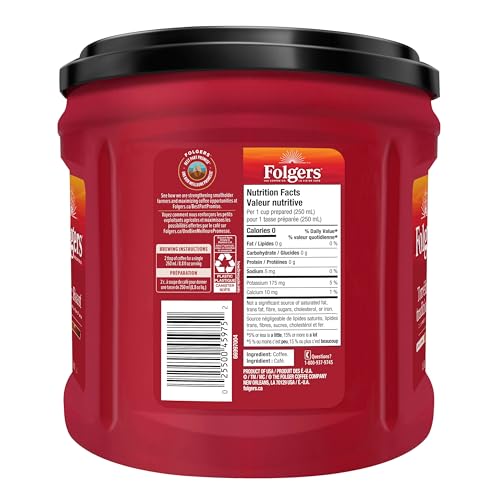 Folgers Classic Roast ground coffee bag highlights value and long-lasting flavor options.