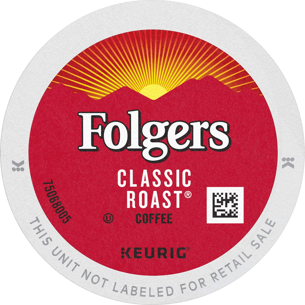 Folgers Classic Roast K-Cup pods in a box, convenient single-serve breakfast option.