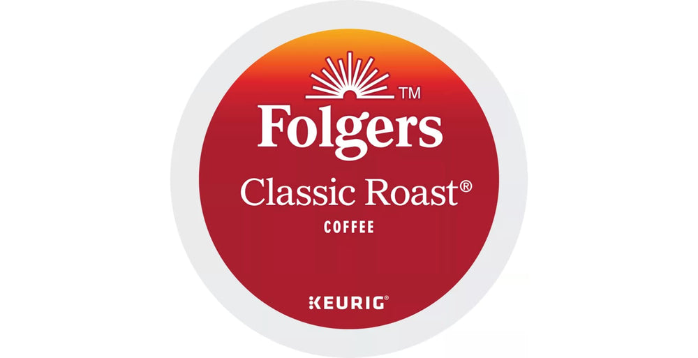 Folgers Classic Roast K-Cup steaming mug for a rich morning ritual.