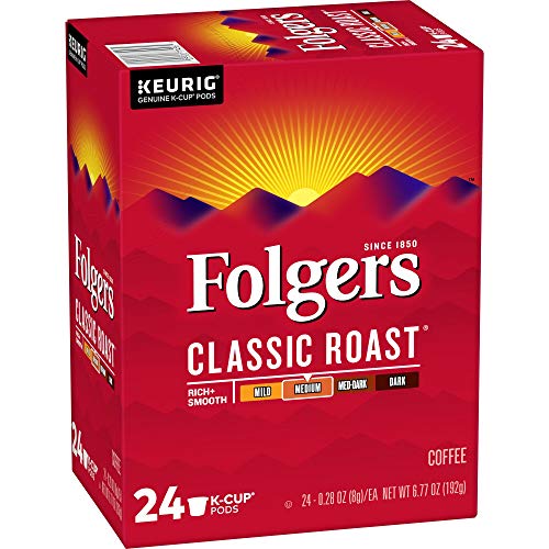 Folgers Classic Roast K-Cup pods box back showing packaging and recyclability notes.