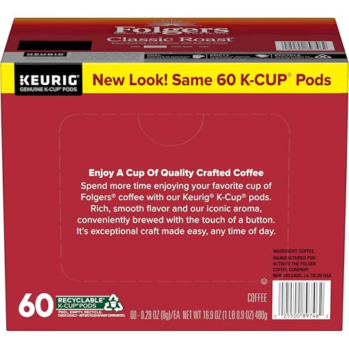 Folgers Classic Roast pods in a Keurig for one-button brewing.