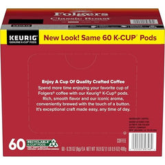 Folgers Classic Roast pods in a Keurig for one-button brewing.