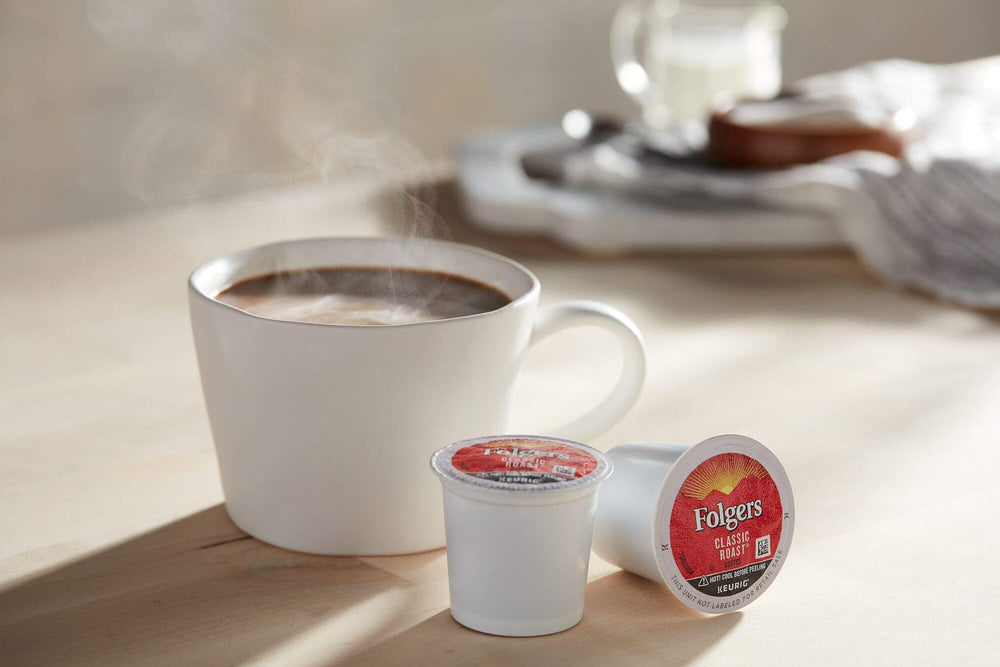 Packaging and label of Folgers Classic Roast K-Cup pods.