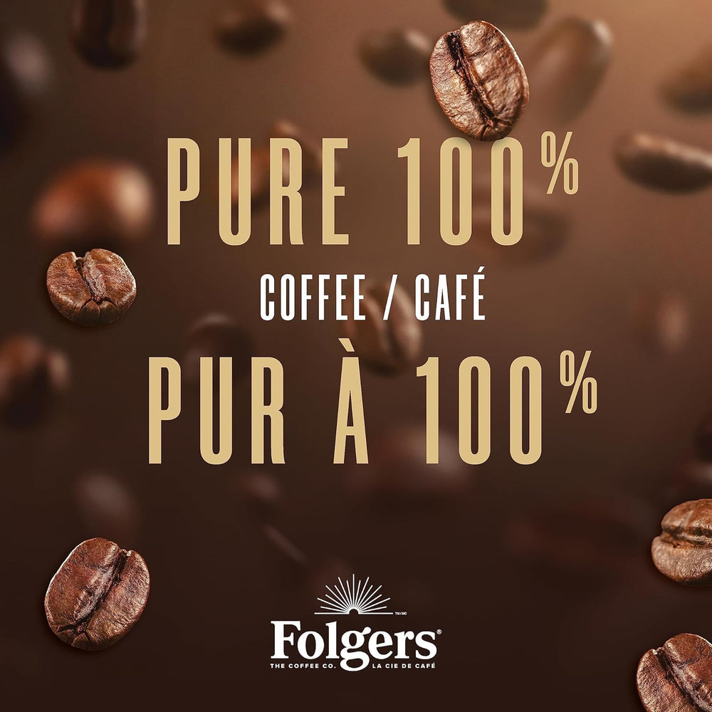 Folgers Classic Roast packaging and label showcase product identity and freshness.