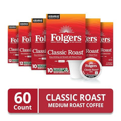 Folgers Classic Roast K-Cup pod close-up with inviting aroma.