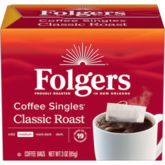 Folgers Classic Roast single-serve packets for quick, fresh coffee at home or on the go.