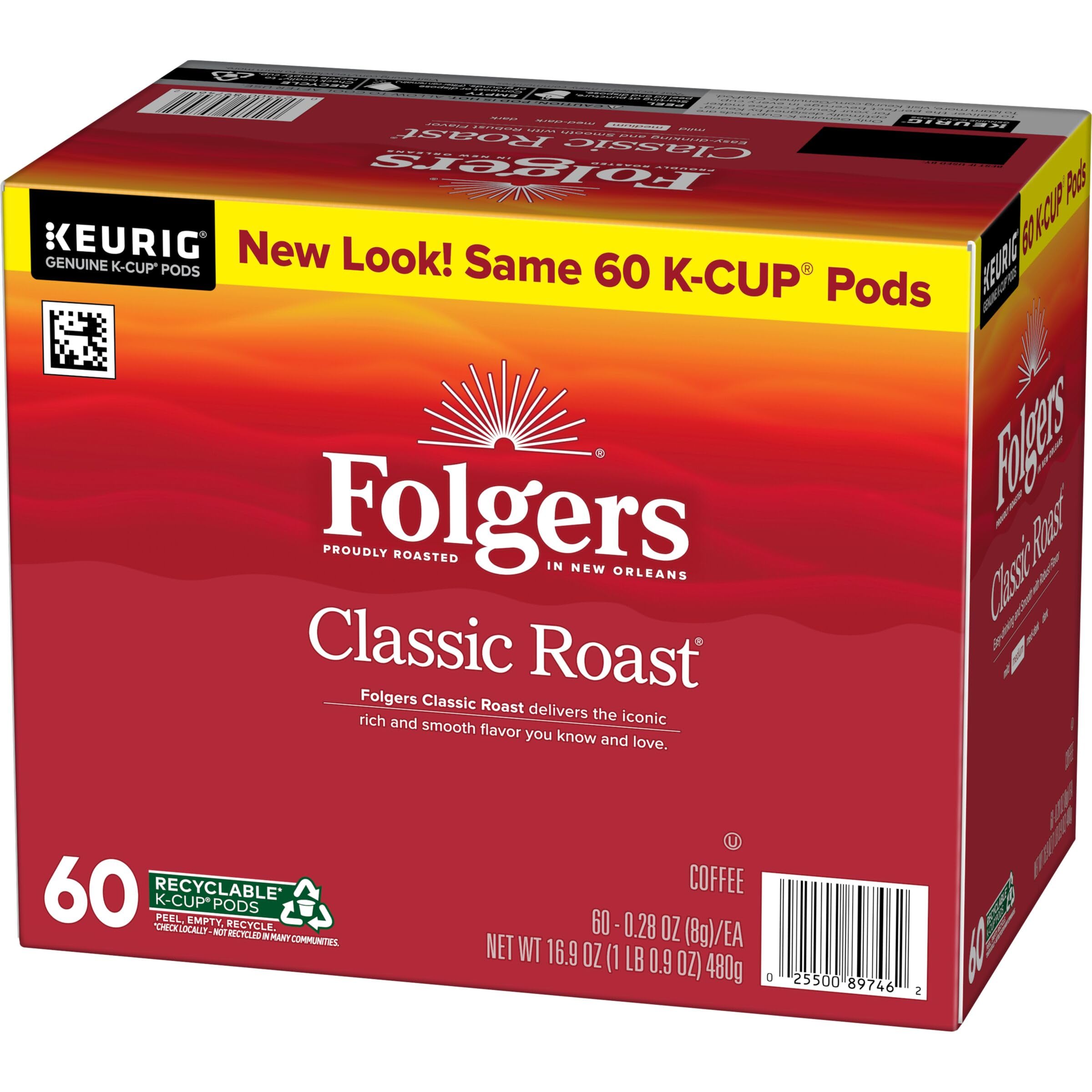 Steaming mug of Folgers Classic Roast after brewing.