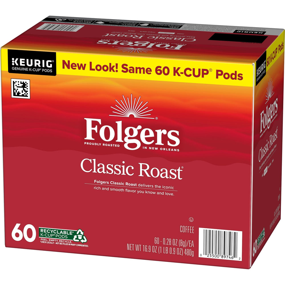 Steaming mug of Folgers Classic Roast after brewing.