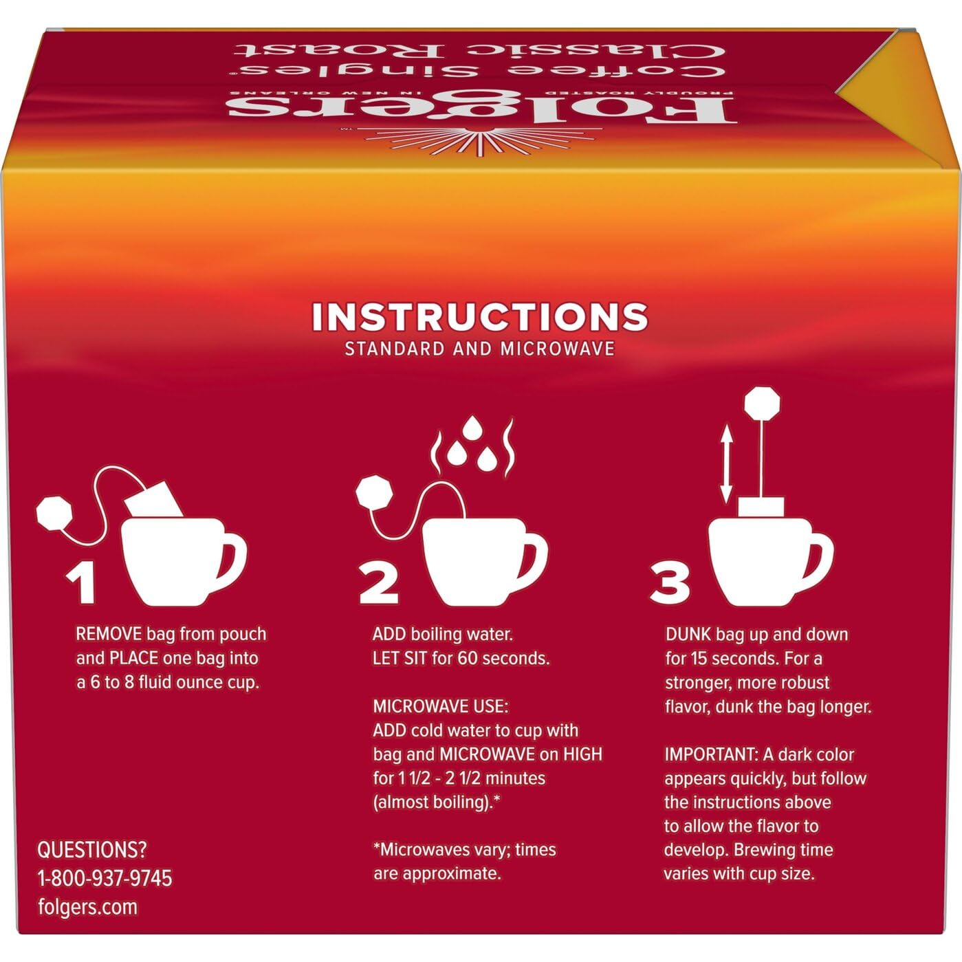 Folgers Coffee Singles brew setup with kettle and cup for quick caffeine fix.