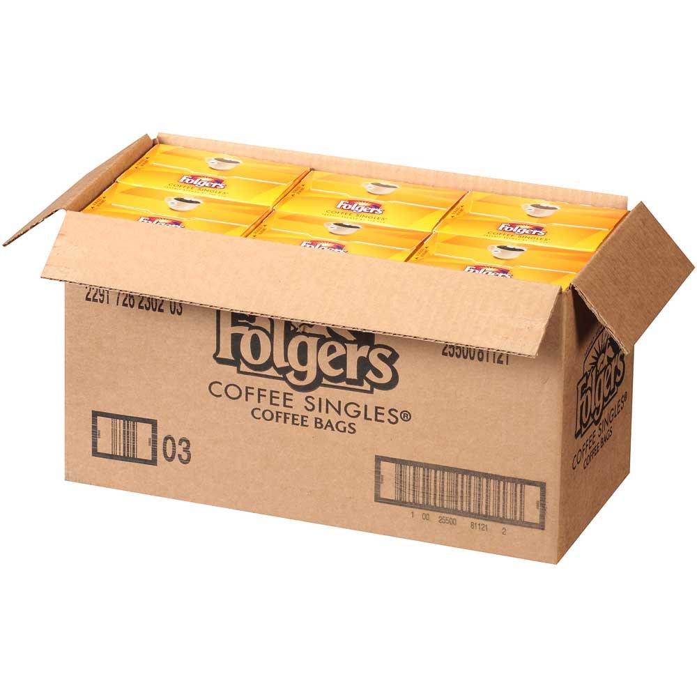 Folgers Coffee Singles mountain-grown beans highlight rich aroma and origin.