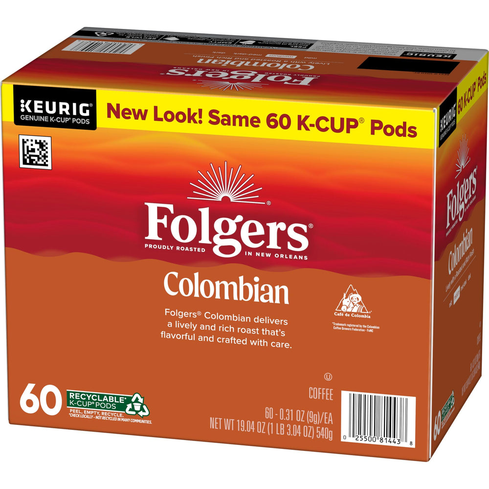 Folgers Colombian Coffee K-Cup pods total 60 pods for the week.