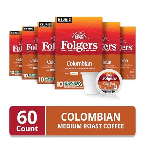 Folgers Colombian Coffee K-Cup pods medium roast box front for everyday convenience.