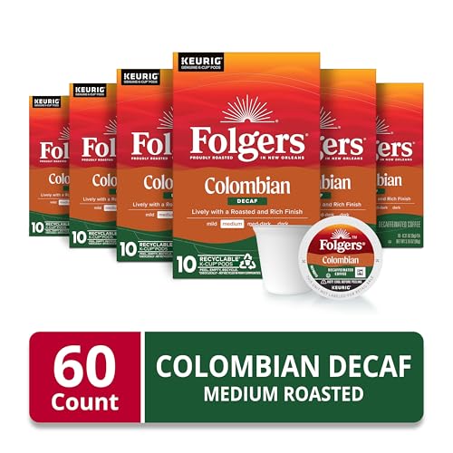 Folgers Colombian Decaf K-Cup pods, New Orleans roast facility image.