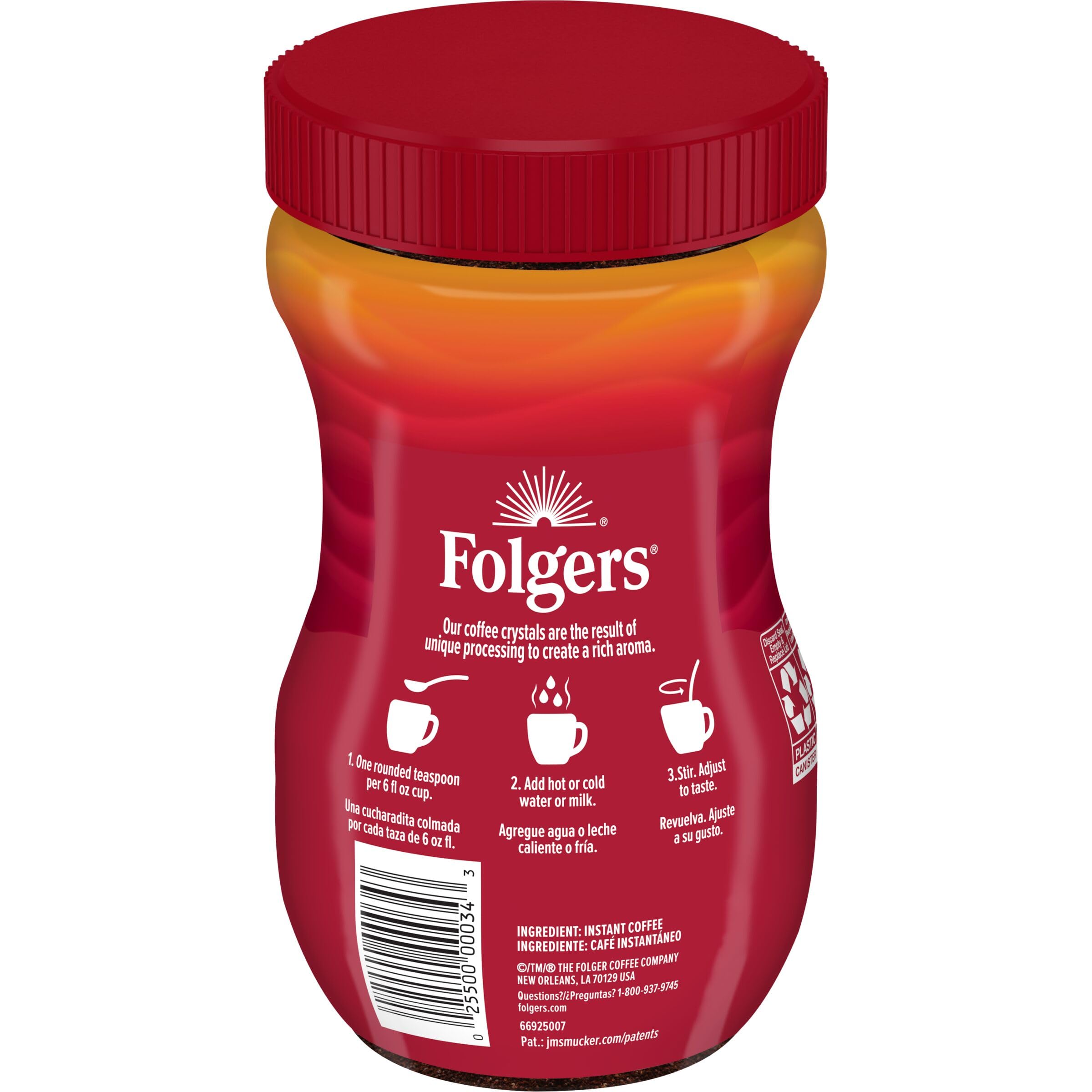 8 oz Folgers jar packaging for easy storage.
