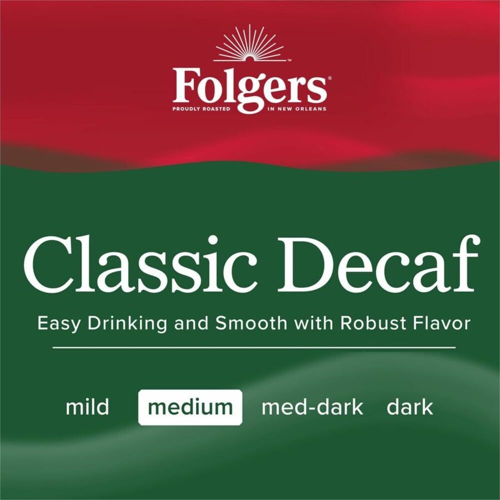 Folgers decaf aroma close-up in kitchen, ideal for a comforting morning or late-night ritual.