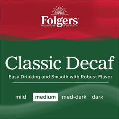 Folgers decaf aroma close-up in kitchen, ideal for a comforting morning or late-night ritual.
