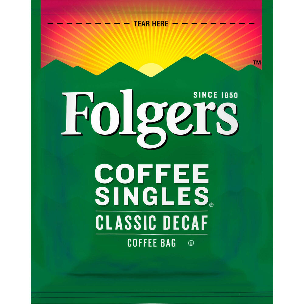 Folgers Classic Decaf mug brew illustrating caffeine-free versatility for any time.