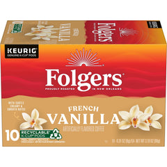 Folgers French Vanilla K-Cups in a 10-count box for easy mornings.