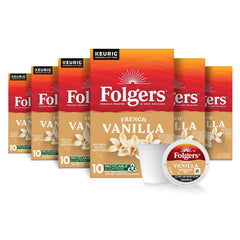 Folgers French Vanilla K-Cup pod for a creamy, aromatic cup.