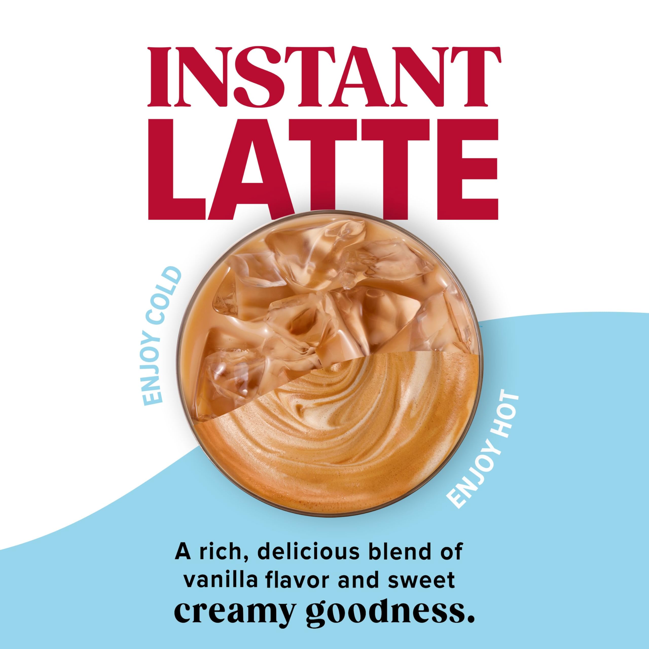 Folgers French Vanilla latte iced drink ready to enjoy with cold water