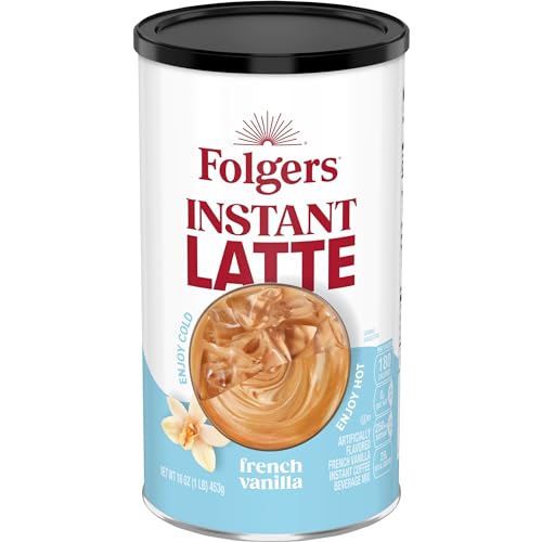 Creamy Folgers French Vanilla latte mix with vanilla sweetness and smooth texture