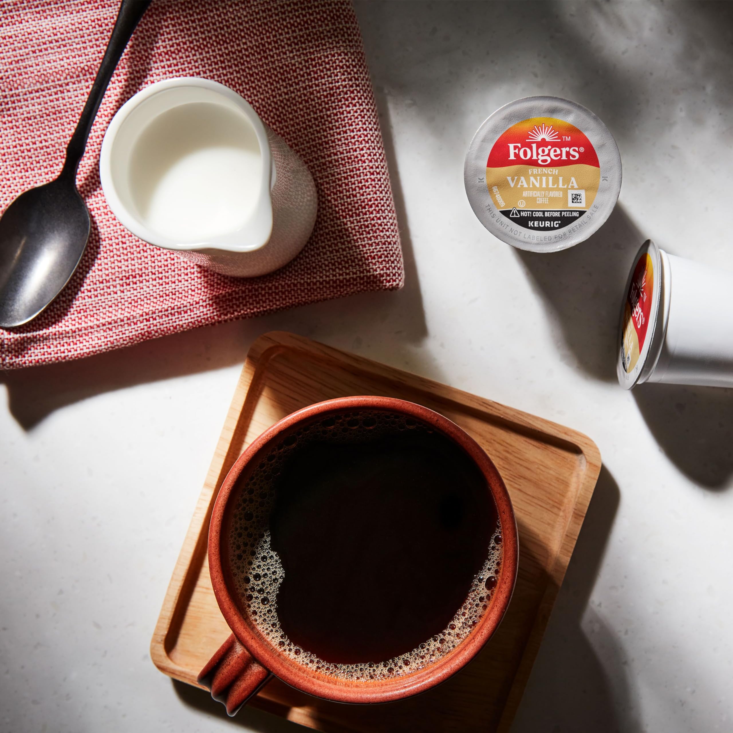 Packaging detail of Folgers French Vanilla K-Cup packaging.