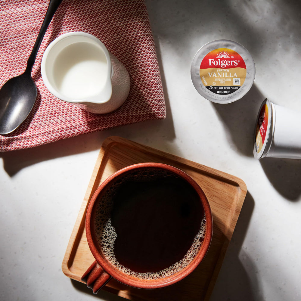 Packaging detail of Folgers French Vanilla K-Cup packaging.