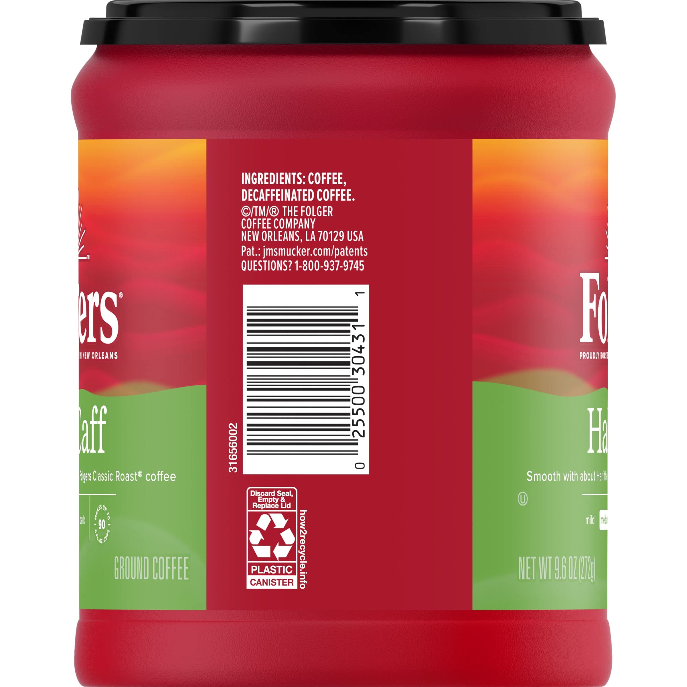 Steaming cup of Folgers Half Caff reveals inviting aroma and smooth body.