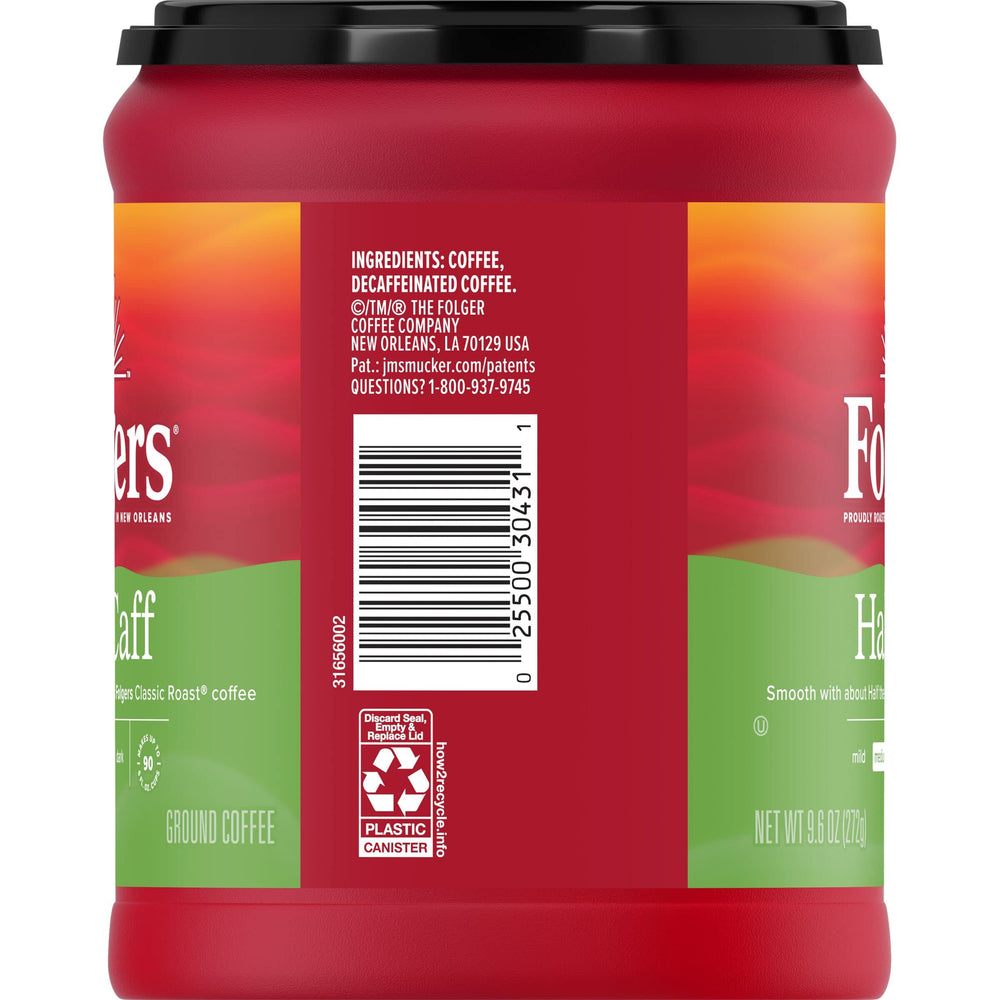 Steaming cup of Folgers Half Caff reveals inviting aroma and smooth body.