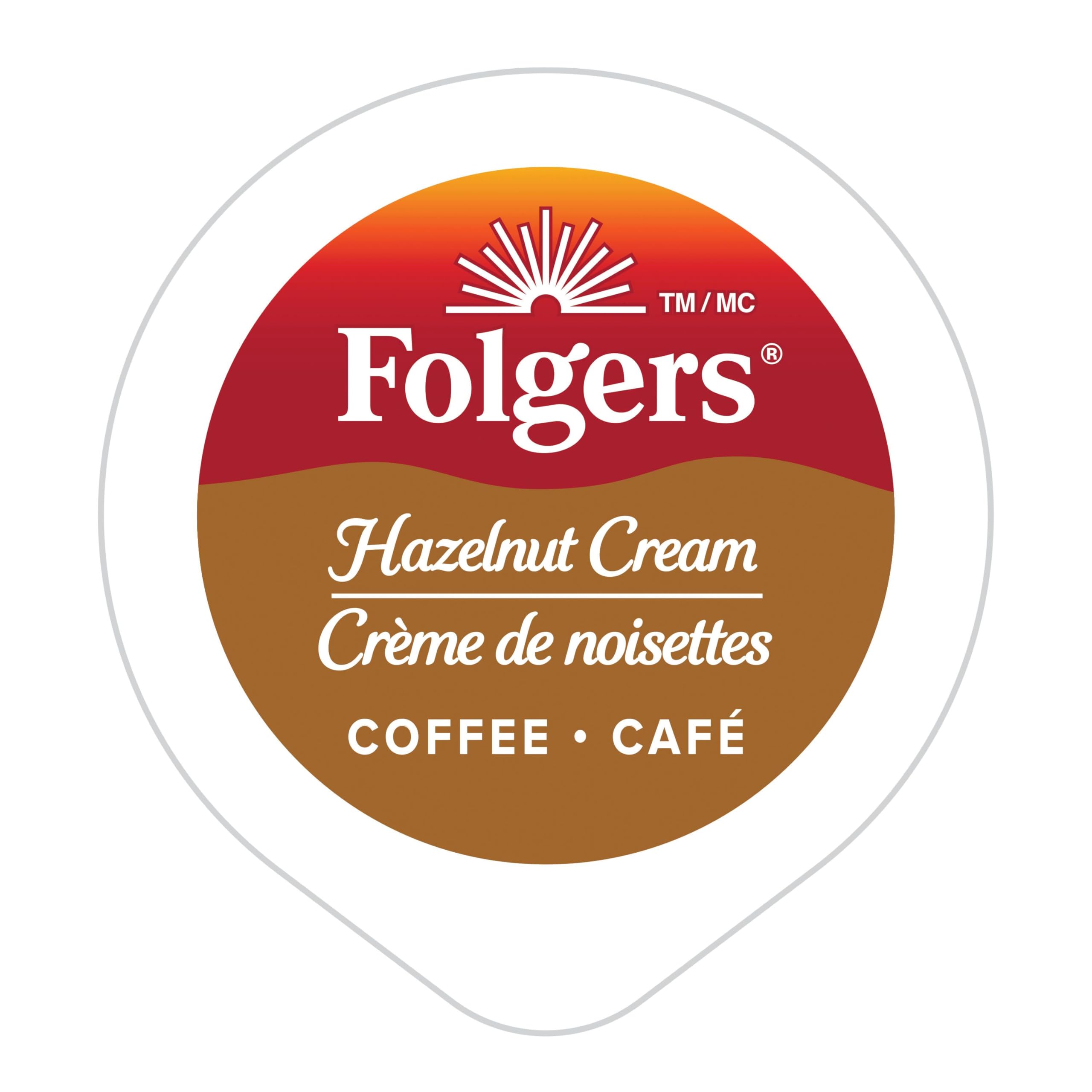 Folgers Hazelnut Cream K-Cup pod in brew cup showcases smooth, balanced coffee.