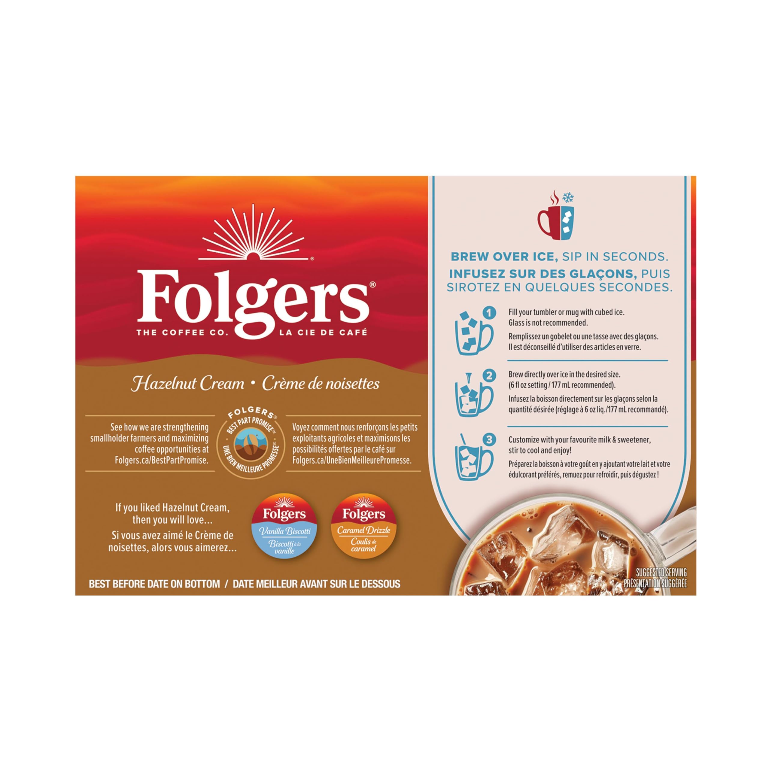 Folgers Hazelnut Cream K-Cup mug shot captures morning ritual appeal.