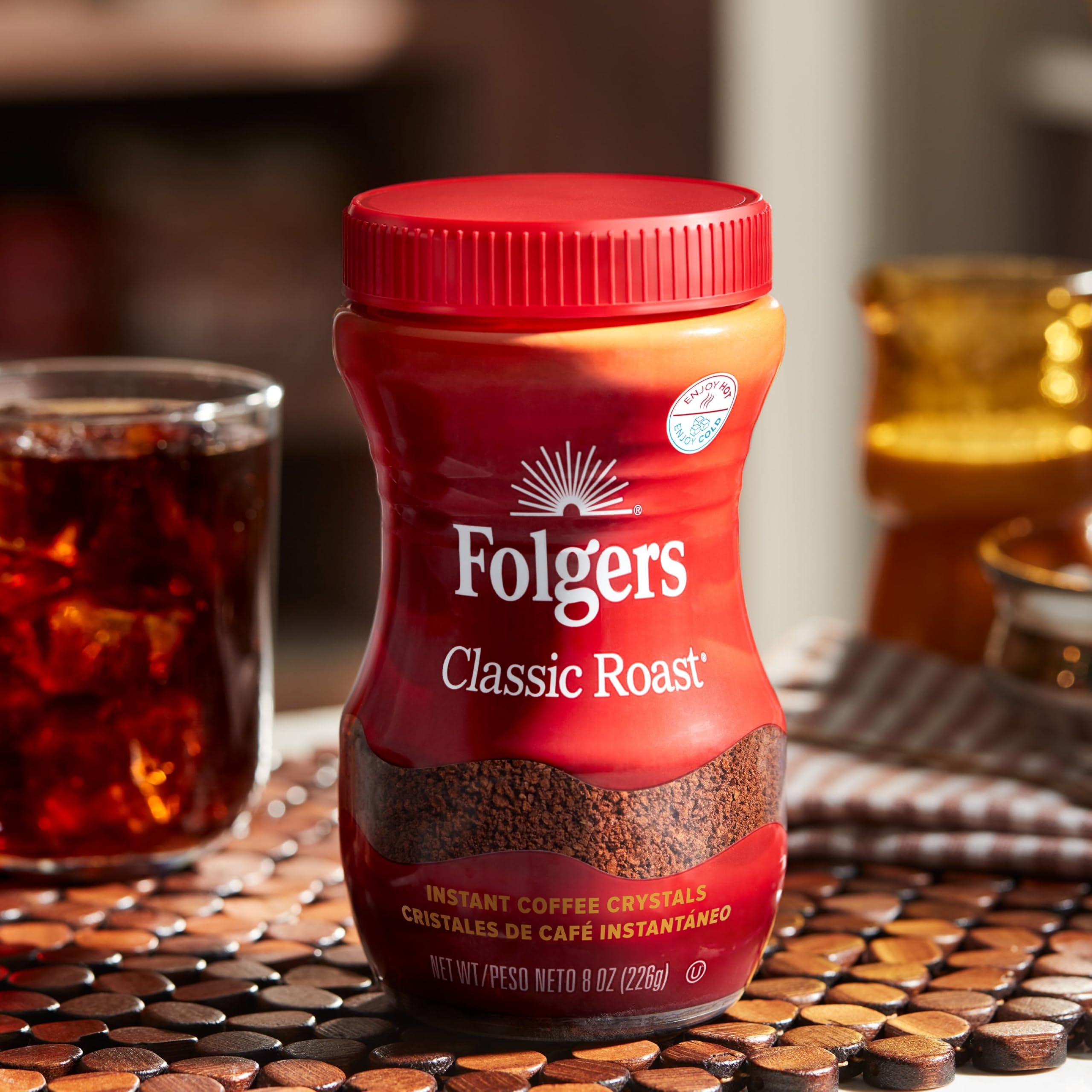 Folgers iced coffee served cold for refreshing mornings.
