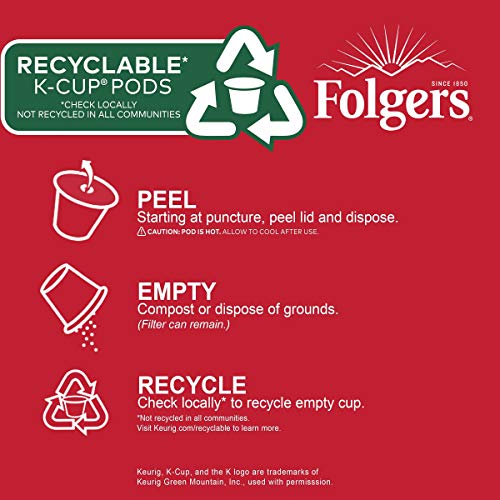 Recycling symbol on Folgers K-Cup pods indicating sustainable options.