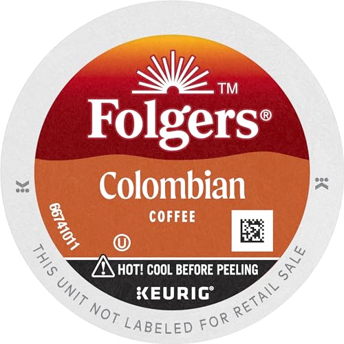 Folgers K-Cup pod close-up highlighting single-serve convenience for Keurig brewers.