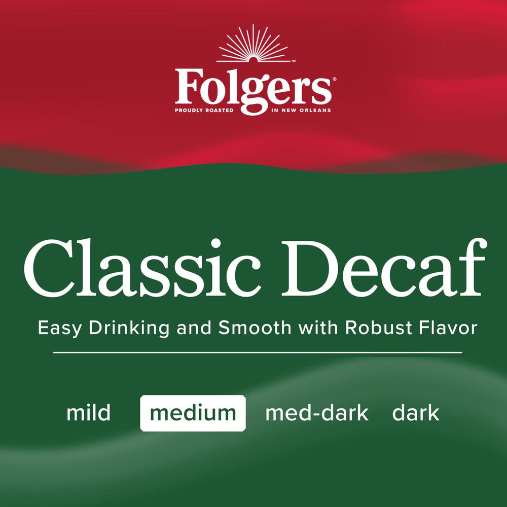 Folgers Classic Decaf morning routine cozy mug option for caffeine-aware households.