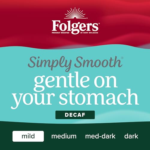Folgers Simply Smooth Decaf aromaseal canister open preserving aroma for confident brewing.