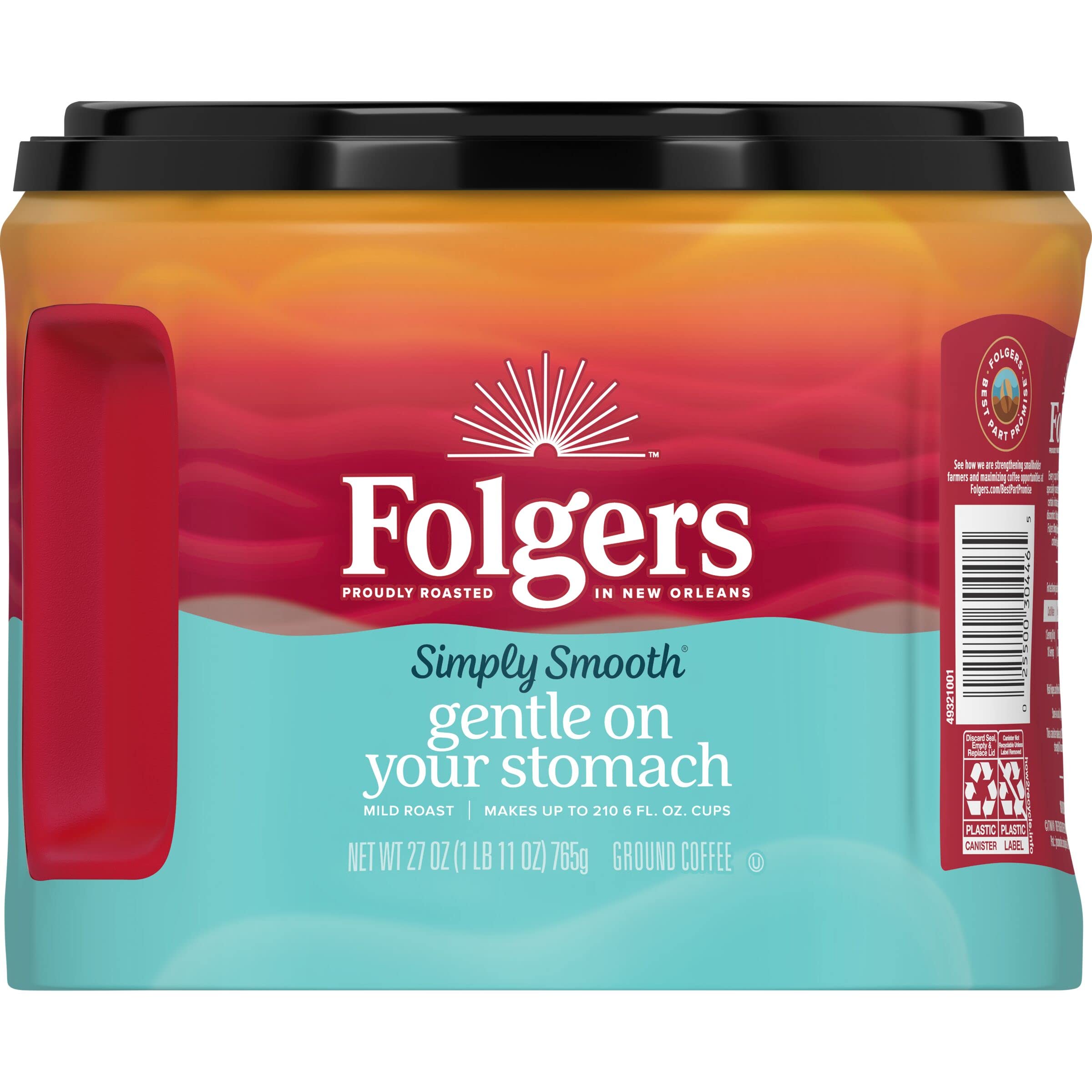 Folgers Simply Smooth drip coffee pour emphasizing versatility across methods.