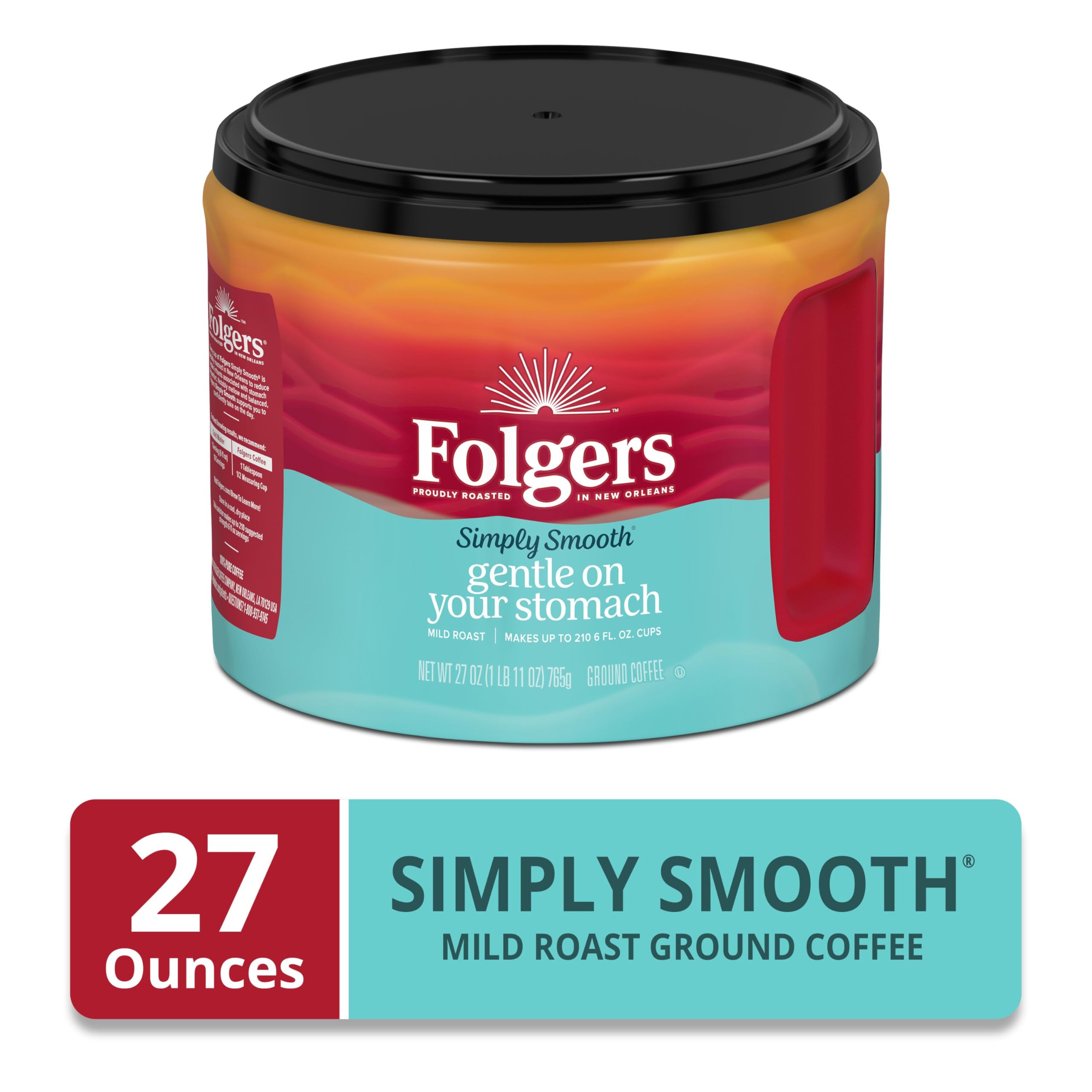 Folgers Simply Smooth mild roast cup highlighting balanced flavor for everyday mornings.