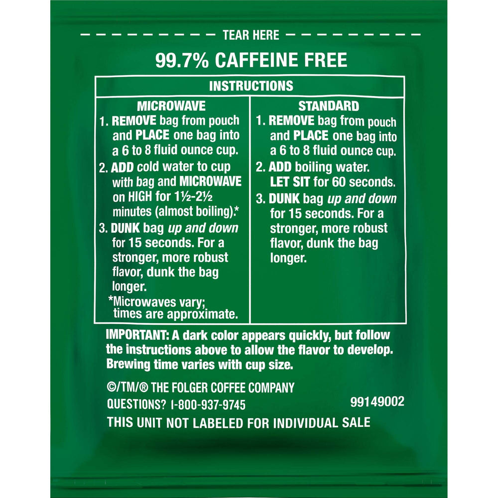 Folgers Classic Decaf packaging on display emphasizes convenient single-serve use.