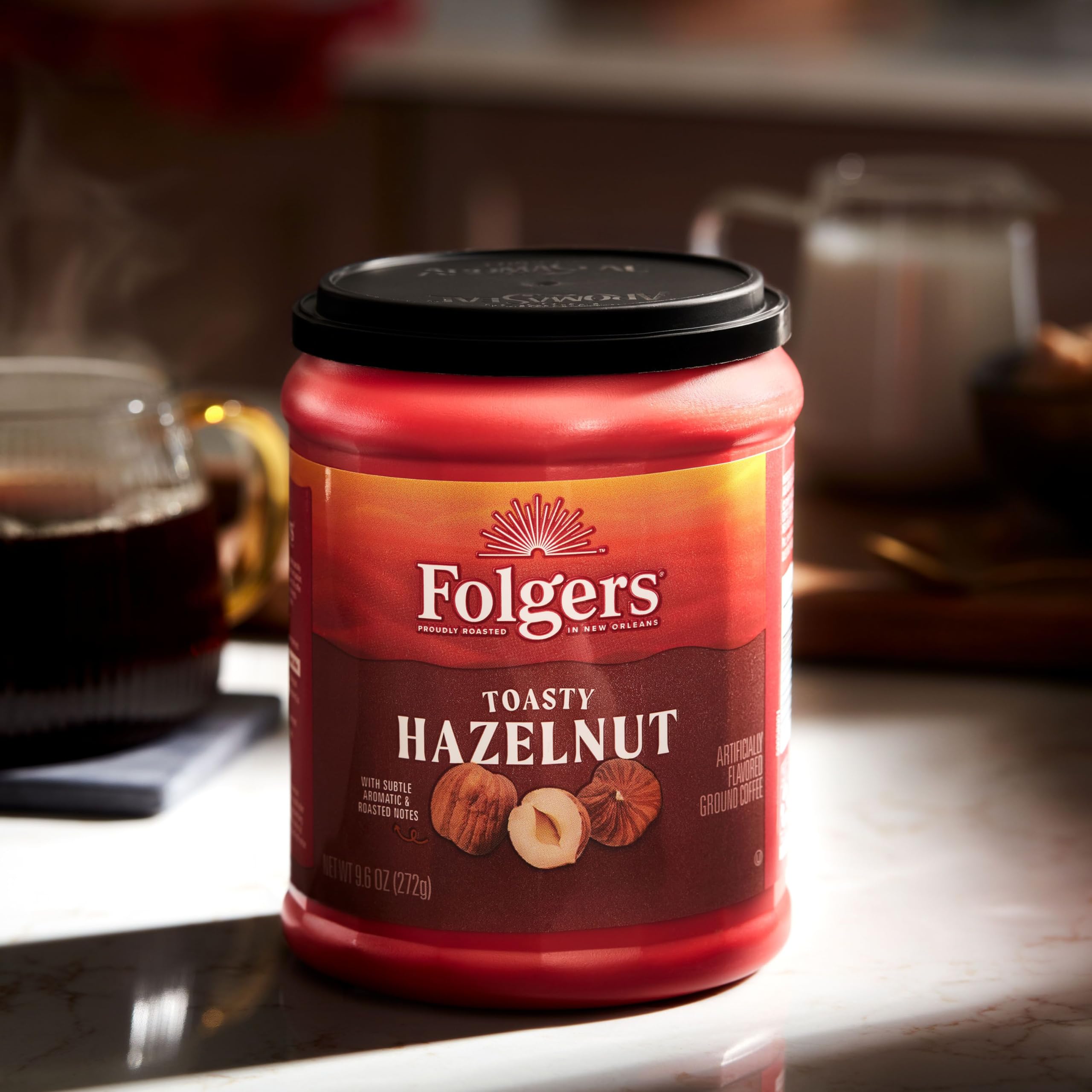 Cup of Folgers Toasty Hazelnut with creamer