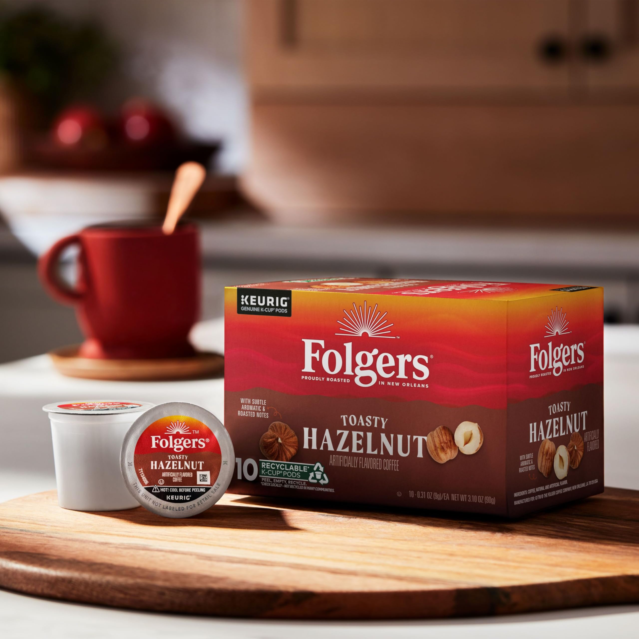 Folgers Toasty Hazelnut packaging label showing six-box set