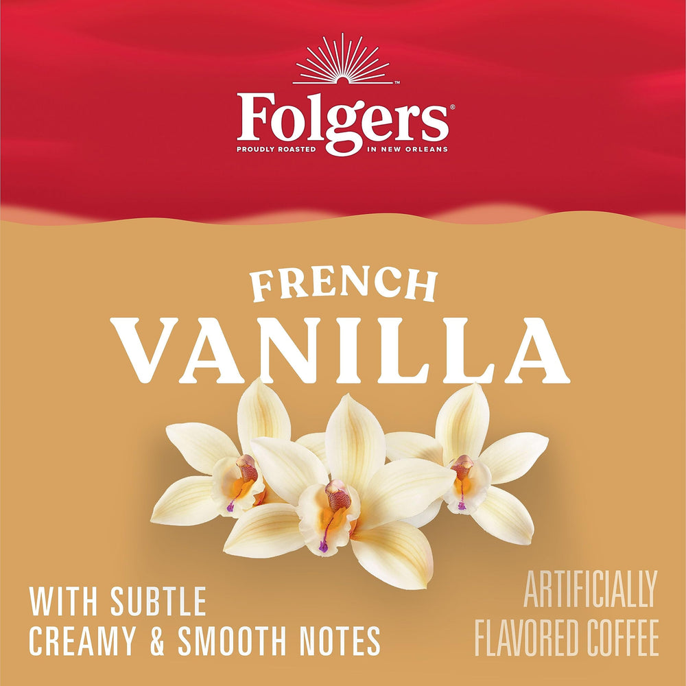 Folgers vanilla coffee pods ideal for home or office use.