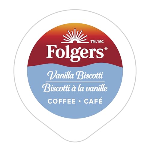 Folgers Vanilla Biscotti K-Cups box back with flavor notes and usage tips.