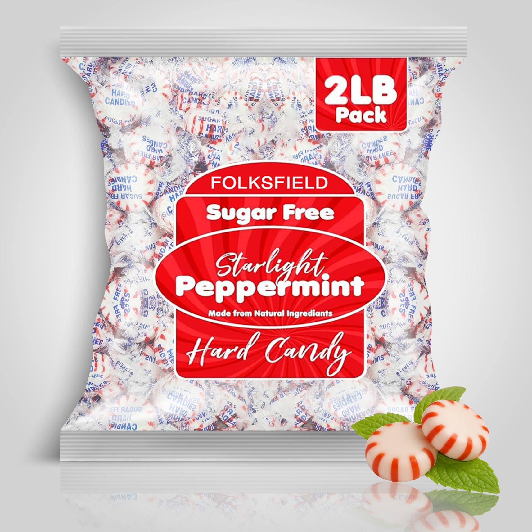 FolksField sugar-free peppermint candy 2lb pack, keto-friendly and flavorful