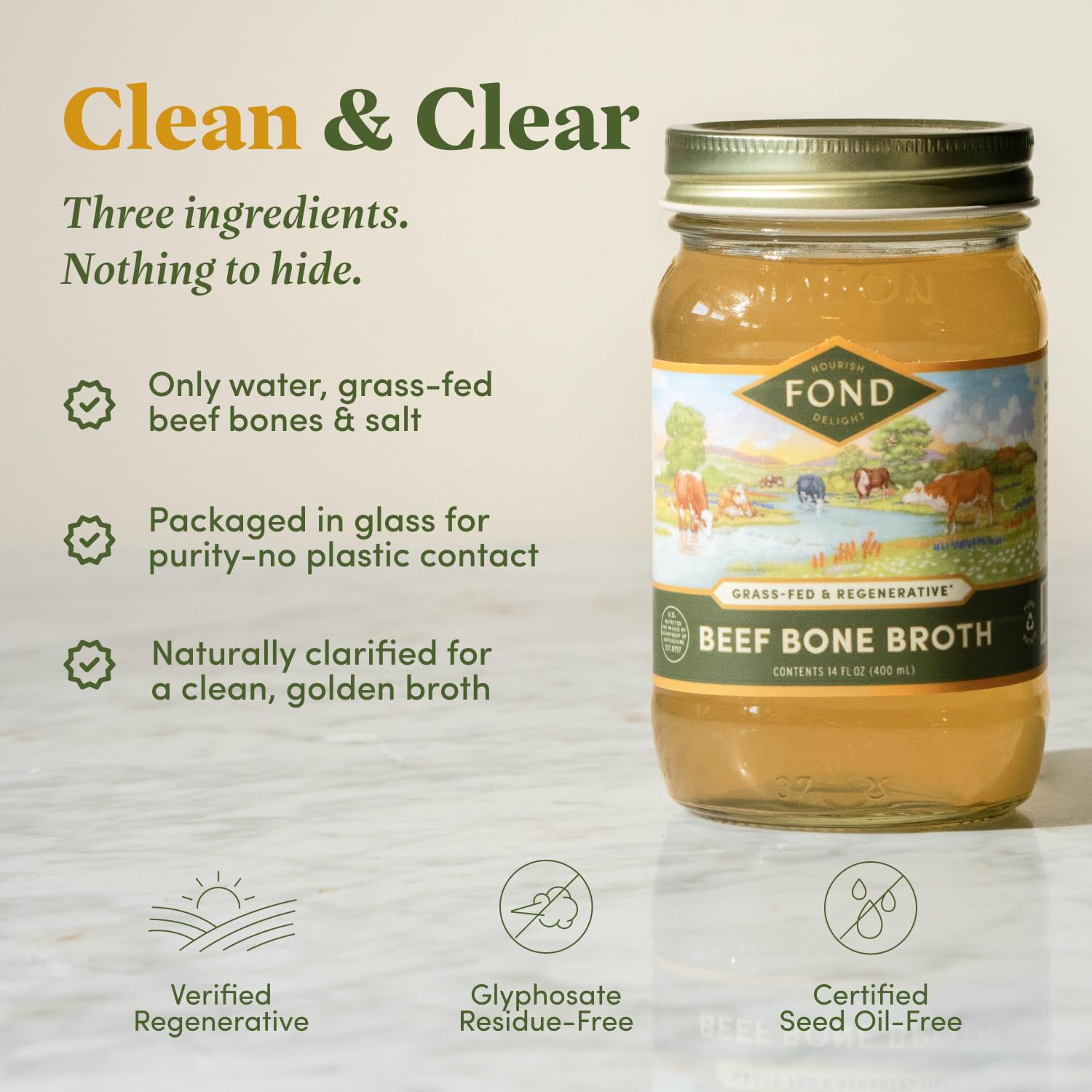 FOND Nourish Delight kitchen scene broth pouring into pan for meals.