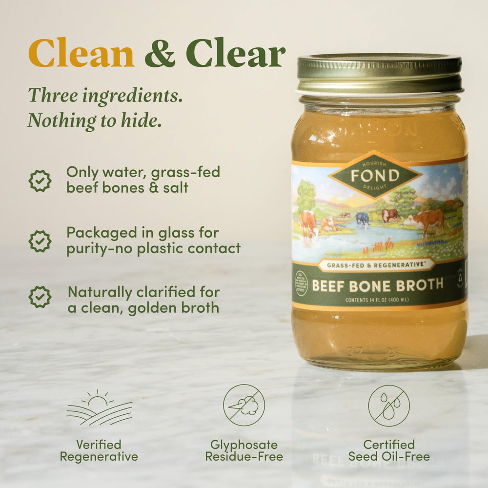 FOND Nourish Delight kitchen scene broth pouring into pan for meals.