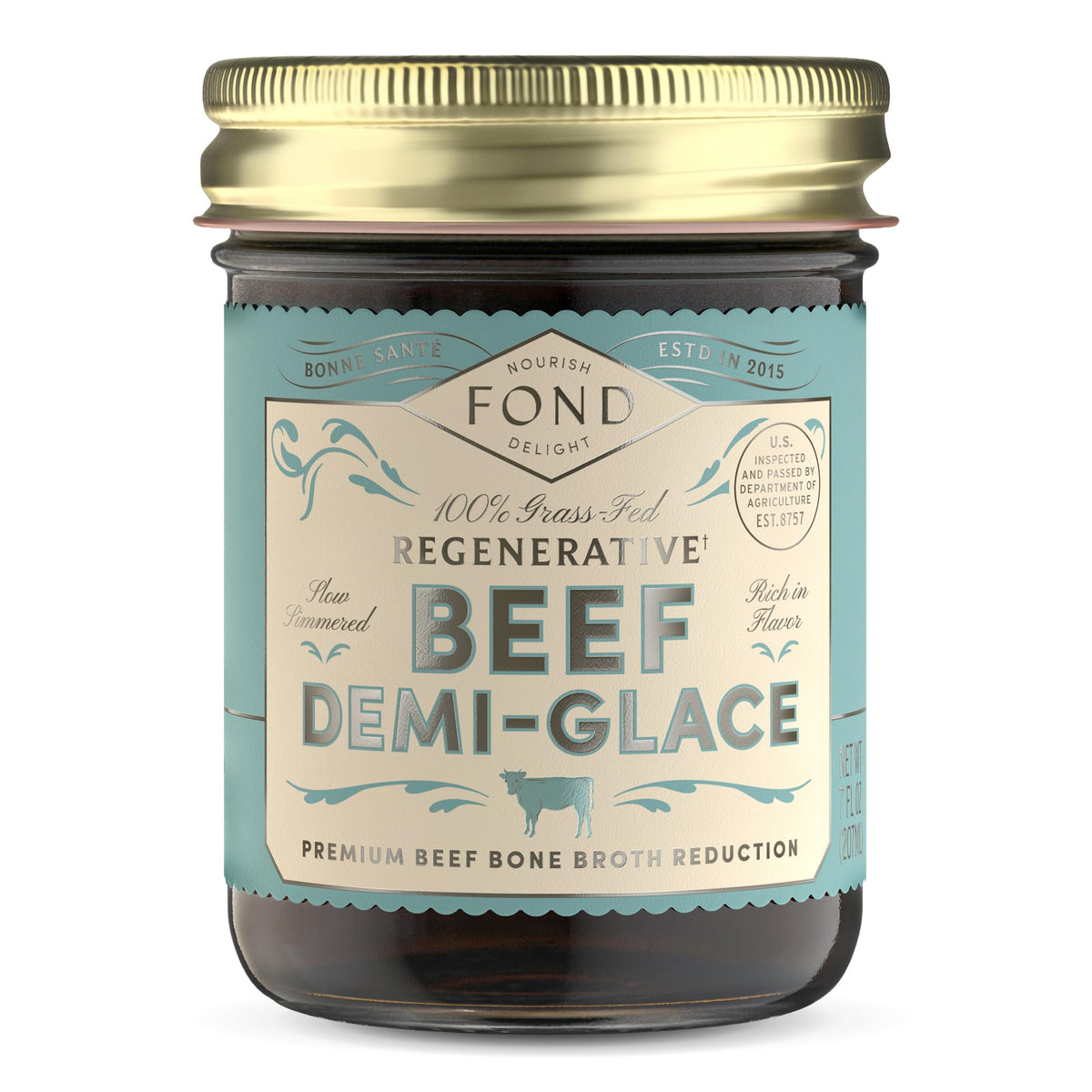 FOND NOURISH DELIGHT demi-glace bottle boosts rich beef flavor for sauces