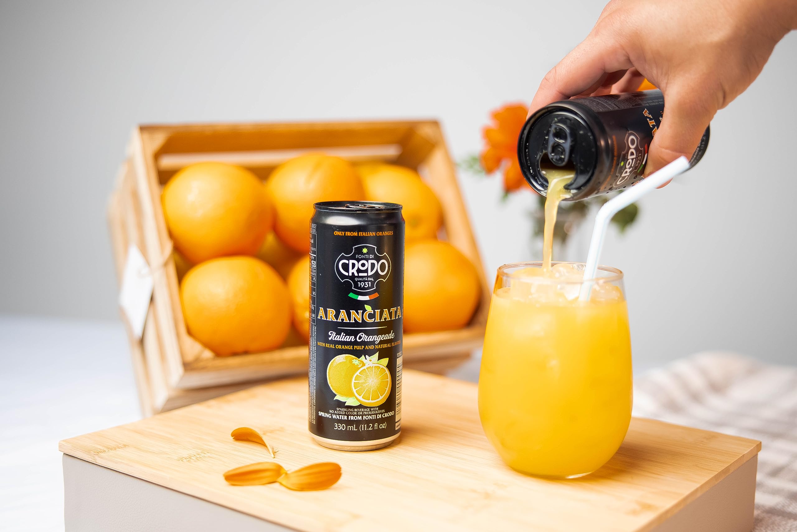 Fonti Di Crodo Aranciata Italian heritage, naturally sourced spring water.