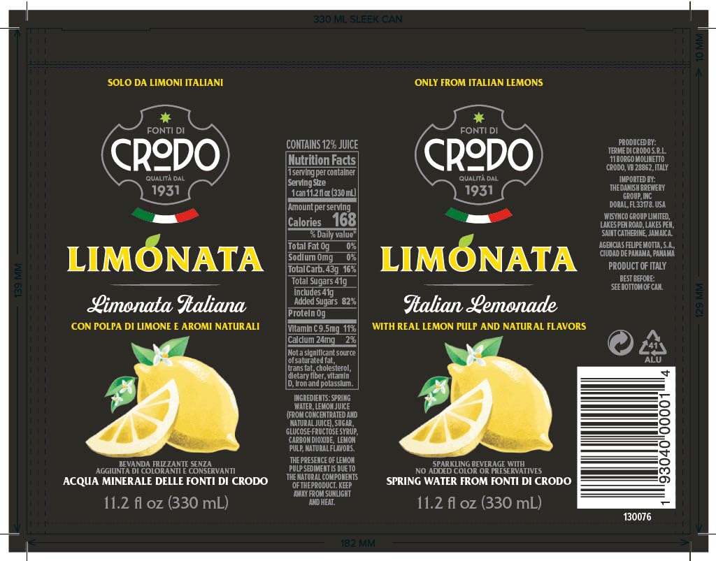 Fonti Di Crodo Limonata lemon pulp visible in glass.