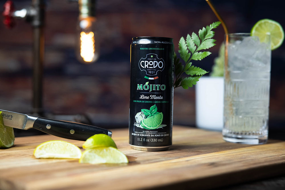 Fonti Di Crodo Mojito sparkle contrast—bright lime and mint on can.